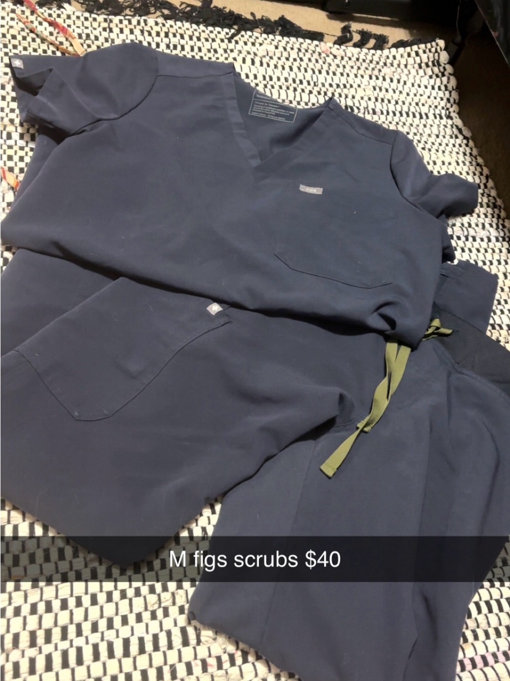 Figs Navy Scrub Set with Olive Drawstrings